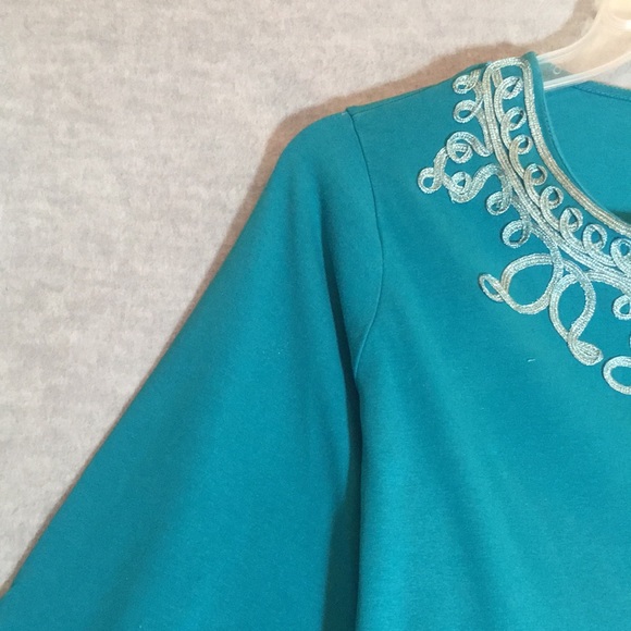 JONES NEW YORK Soft Comfy Cotton Spandex Stretchy Knit Metallic Trim Tunic Top - Picture 6 of 16